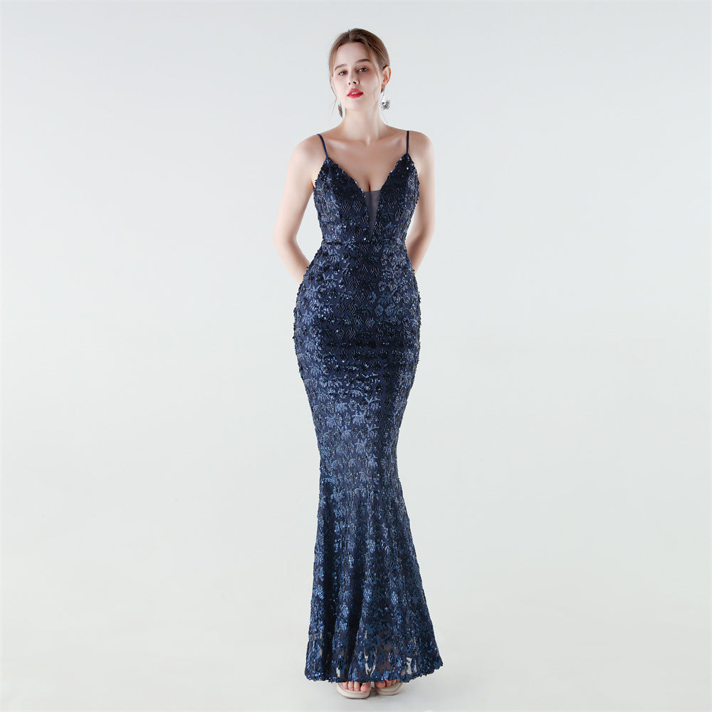 Heavy Industry Sequin Slim Deep Fishtail Evening Dress