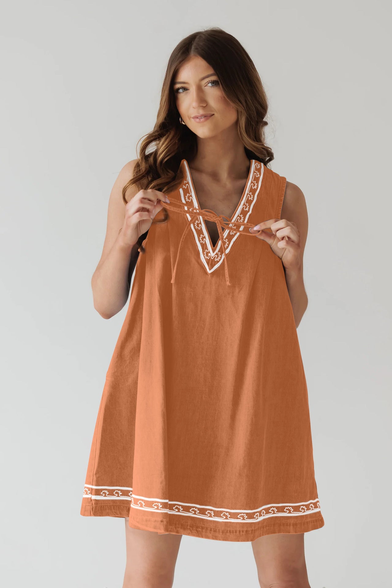 Summer Street Hipster V neck Sleeveless Embroidered Vest Denim Dress