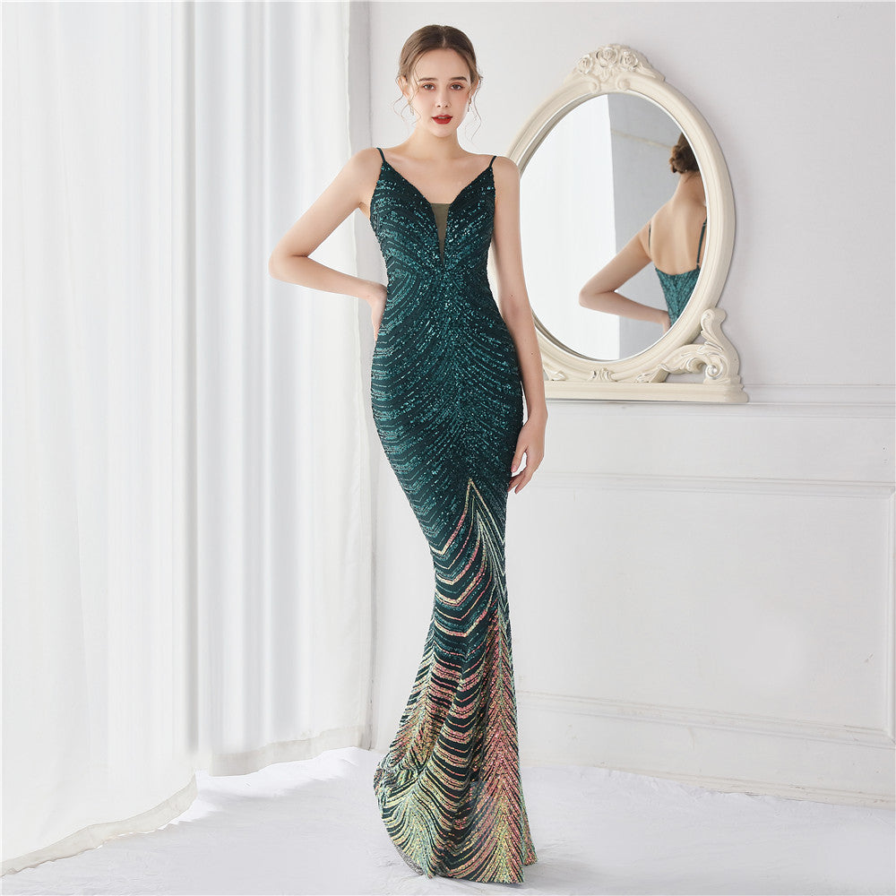 Positioning Floral Dream Socialite Gathering Party Evening Dress Sexy Long Slimming Toast Dress Bride