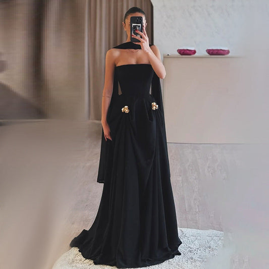 Elegant Autumn Slim Tube Top Twisted Buckle Ribbon Dress