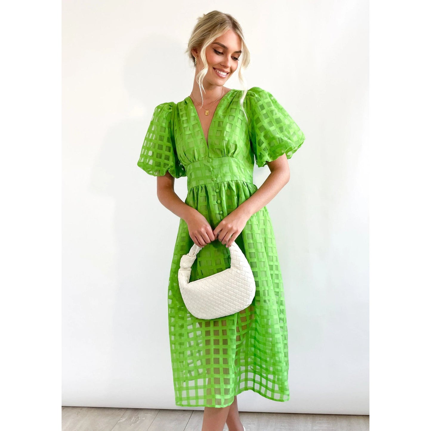 Spring Summer Multi Color Lantern Sleeve Dress Casual Party Dress Women