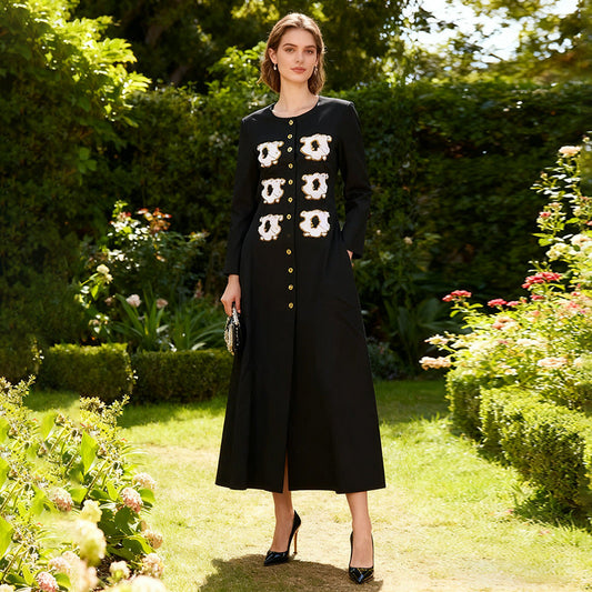 Long Sleeve round Neck Cardigan Autumn High Grade Fashionable All Match Waist Tight Contrast Color Dress