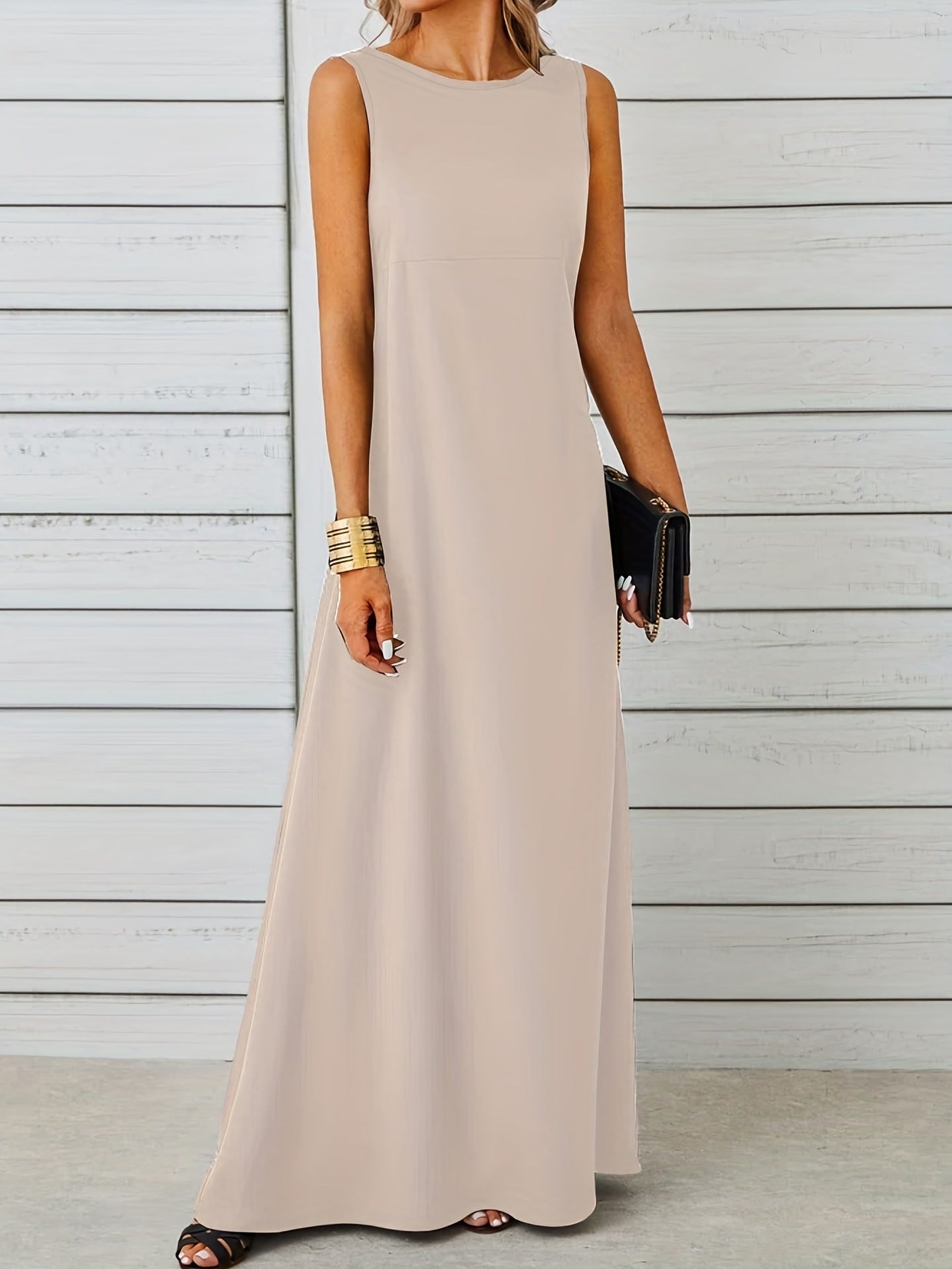 Sexy Sleeveless Dress Solid Color Mid Length Slim Strap Vest Dress