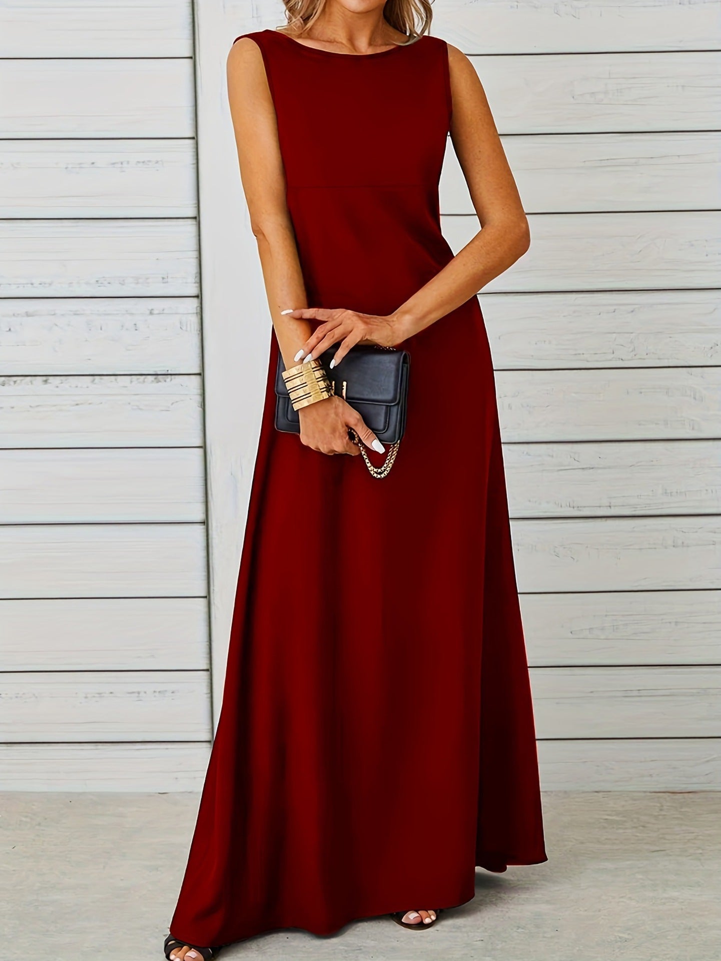 Sexy Sleeveless Dress Solid Color Mid Length Slim Strap Vest Dress