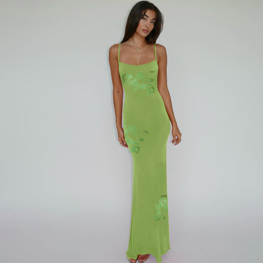 Summer Women Dress Vacation Elegant Slim Print Design Strap Dress for Women