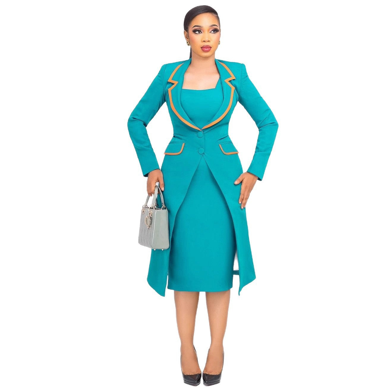 Elegant Office Fitted Waist Turn down Collar Stretch Blazers Vest Two Piece Sets