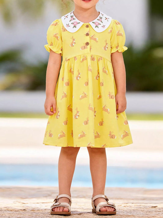 Children's Bunny Print Peter Pan Collar Dress