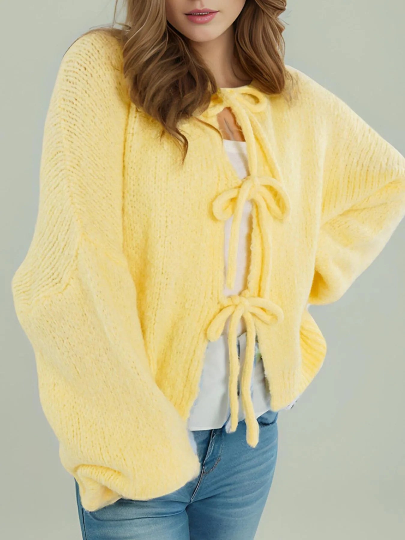 Cozy Bow-Tie Front Knit Cardigan
