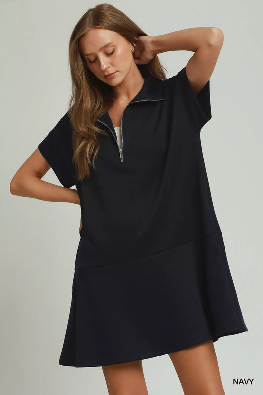 Umgee Collared Quarter Zip Dress with Size Pocket