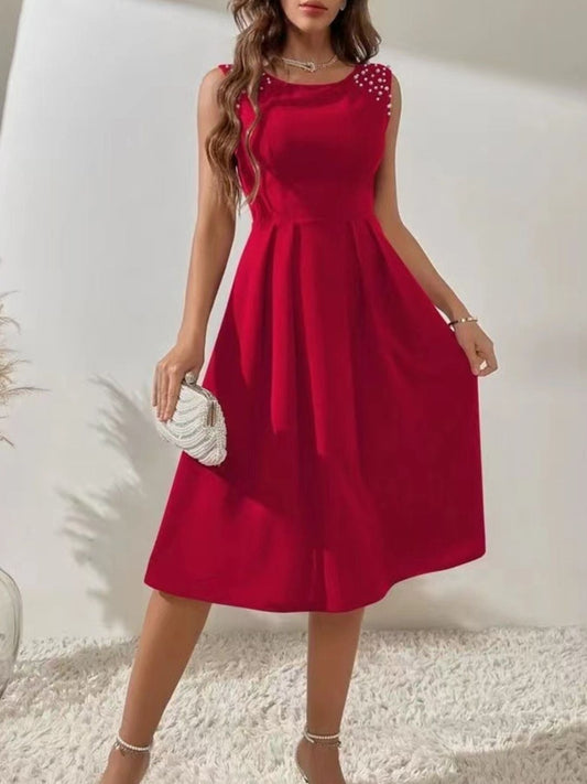 Pearl Detail Sleeveless Midi Dress