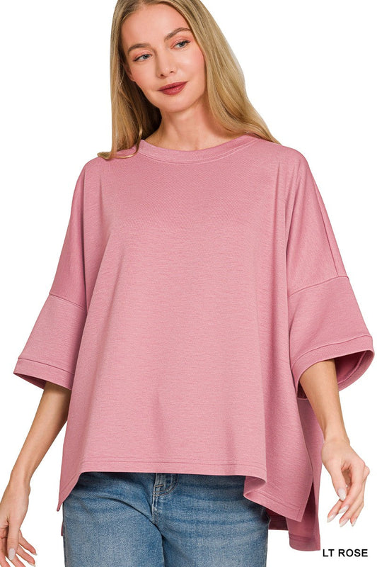 Zenana Scuba Round Neck Top With Side Slits