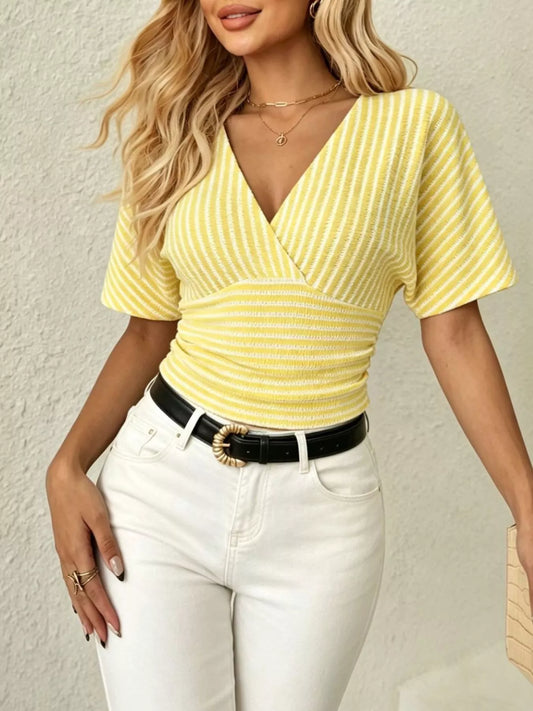 Striped Surplice Short Sleeve Top