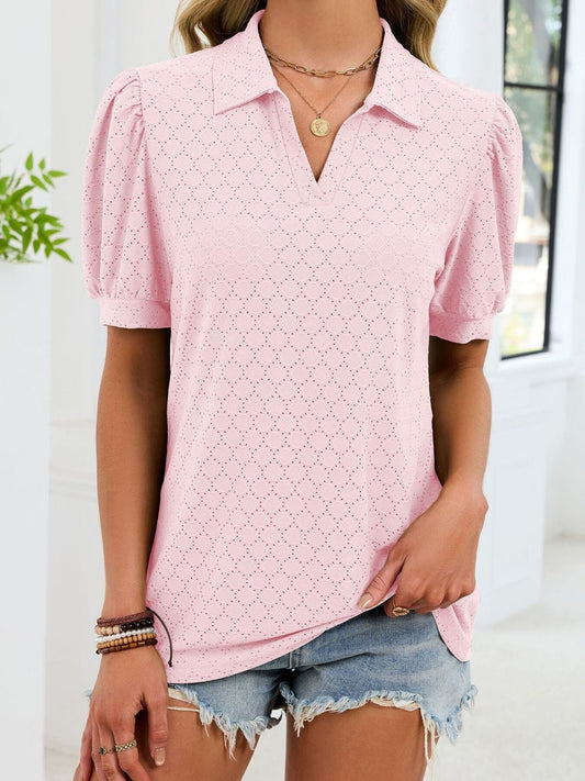 Eyelet Johnny Collar Puff Sleeve Top