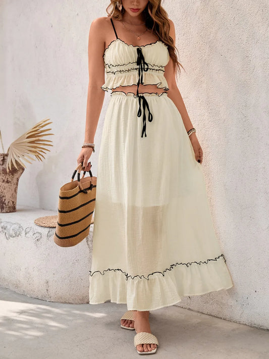 Contrast Trim Scoop Neck Cami and Skirt Set