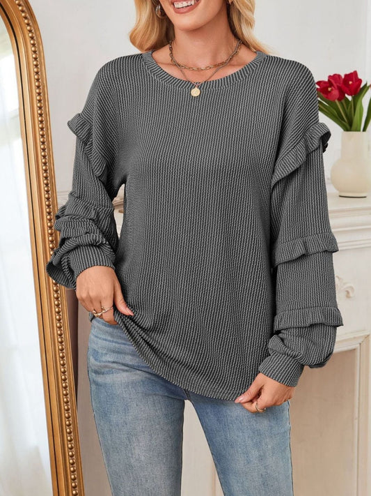 Ruffle Trim Long Sleeve Blouse