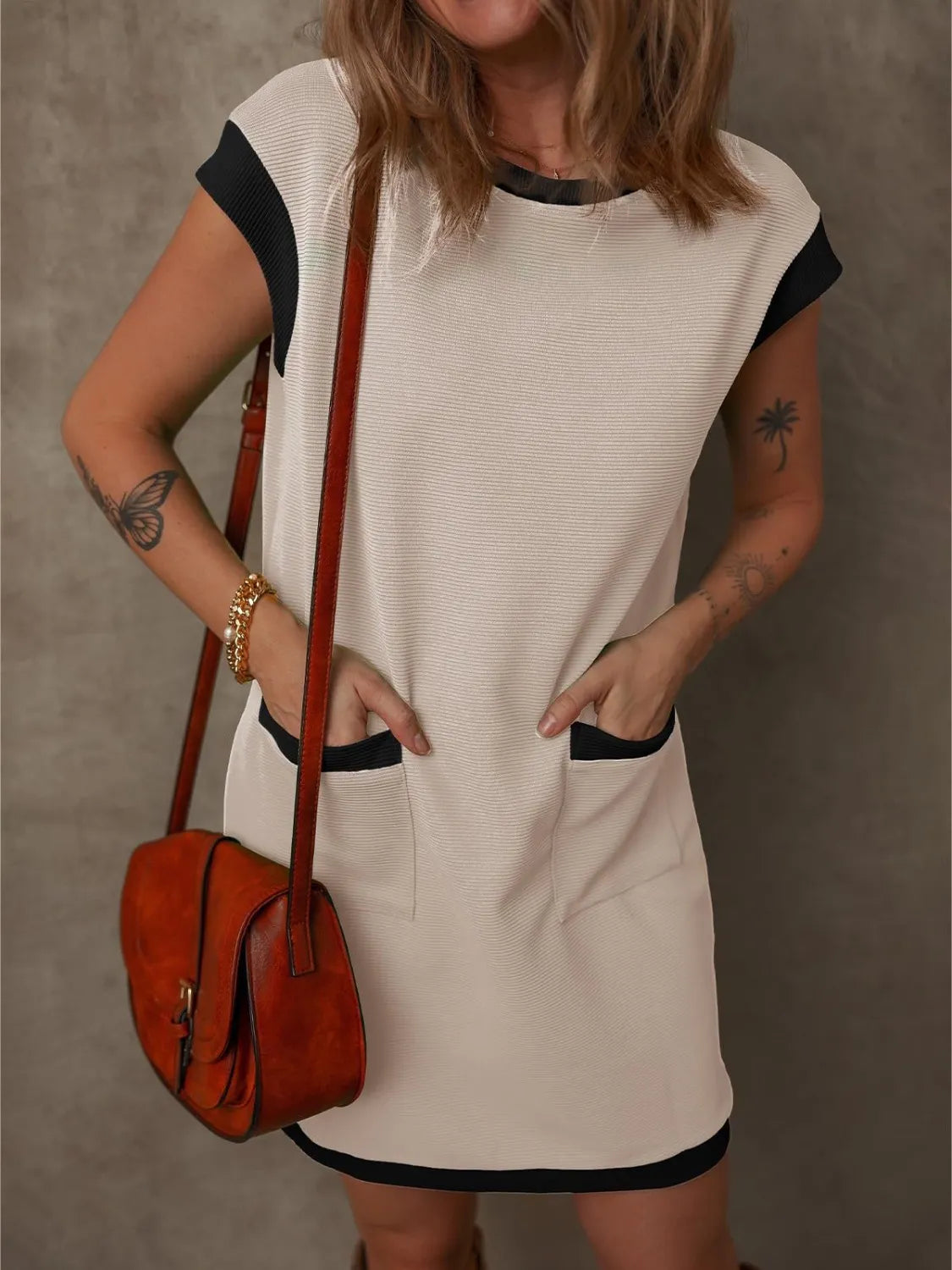 Round Neck Cap Sleeve Mini Dress