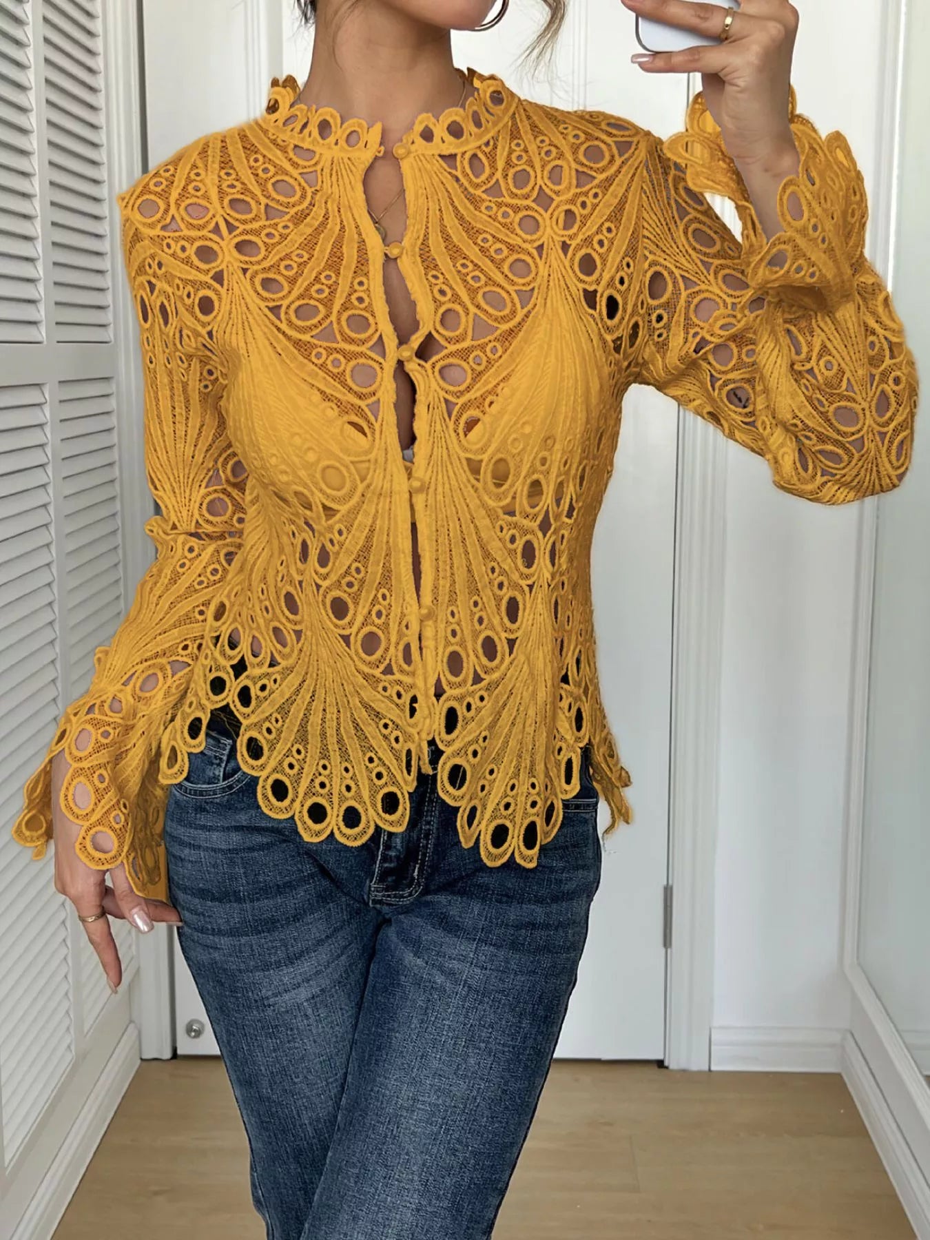 Lace Button Up Long Sleeve Shirt