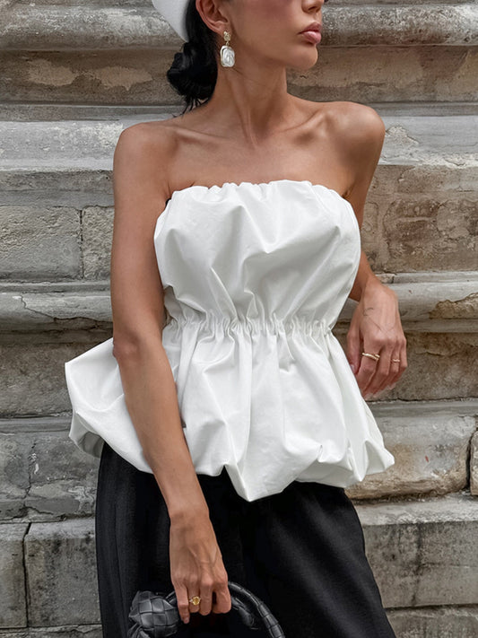 Ruched Bubble Hem Tube Top