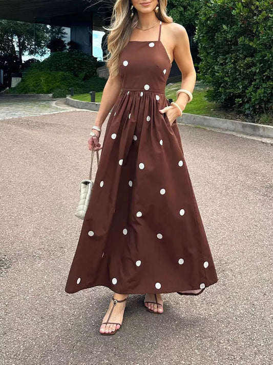 Polka Dot Maxi Dress with Spaghetti Straps