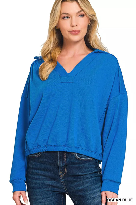 Zenana French Terry Collared Exposed Seam Sweatshirt