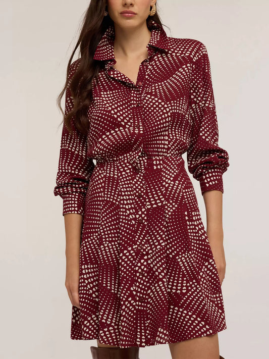 Printed Long Sleeve Mini Shirt Dress