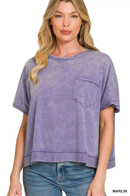 Zenana Acid Washed Round Neck Short Sleeve Oversized T-Shirt