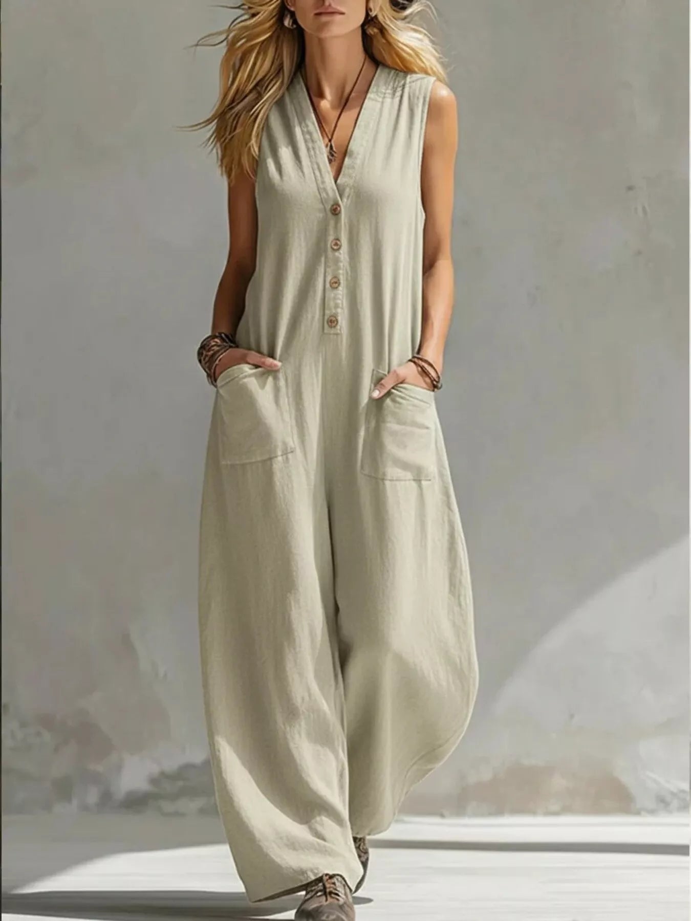 Full Size V-Neck Sleeveless Wide-Leg Jumpsuit Plus Size