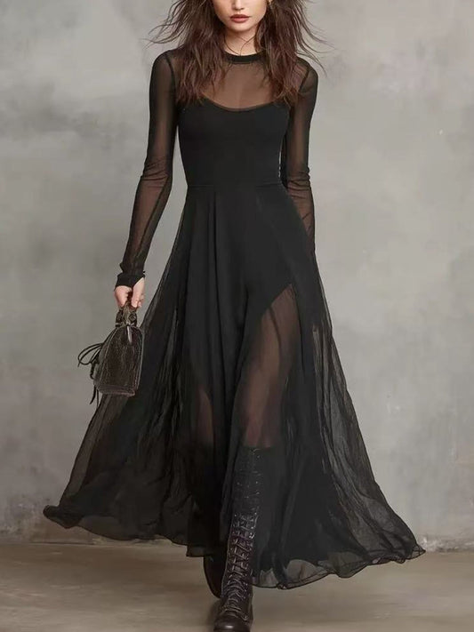 Sheer Mesh Maxi Dress Two-Piece Set