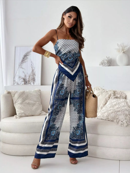 Printed Cami and Wide Leg Pants Set
