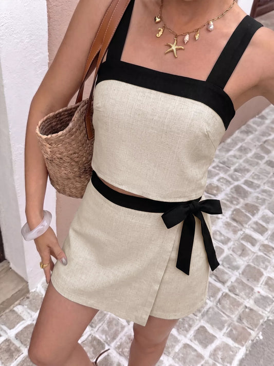 Contrast Trim Cami and Skort Set