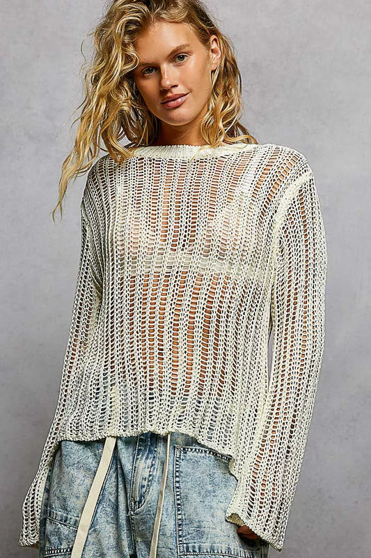 POL Openwork Round Neck Knit Cover Up