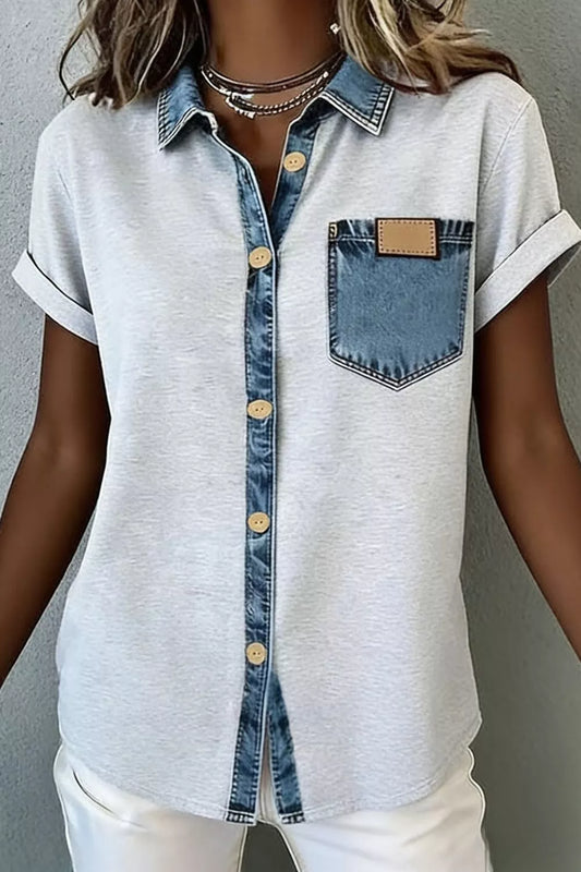 Denim Trim Button-Down Shirt