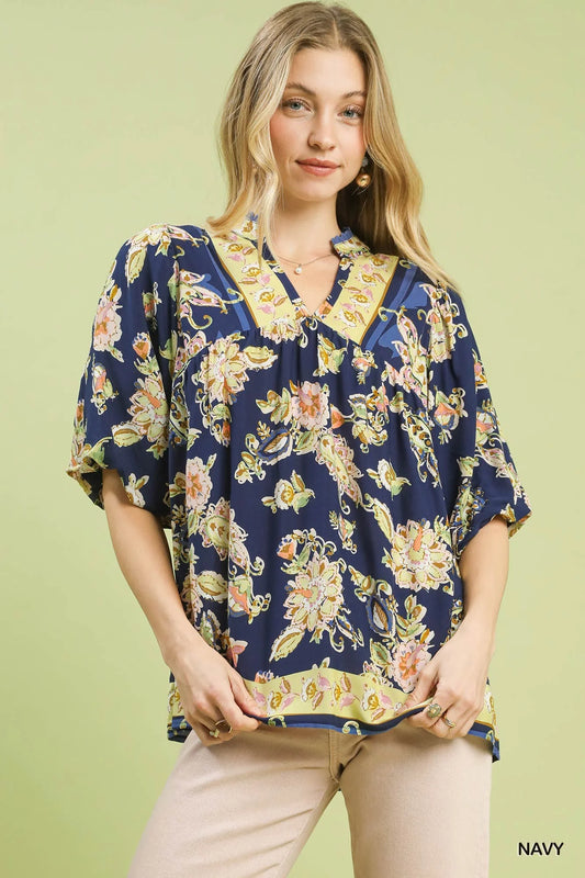 Umgee Apricot Floral Boho Blouse
