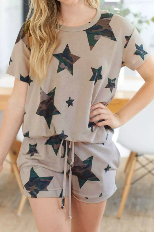 Camo Star Print Tee and Shorts Lounge Set