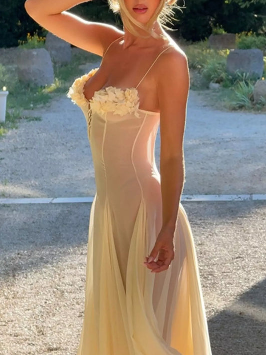 Floral Embellished Spaghetti Strap Dress