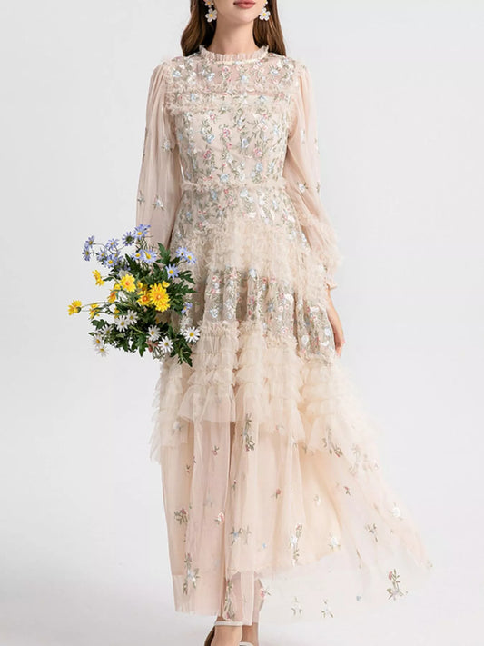 Floral Tulle Layered Maxi Dress