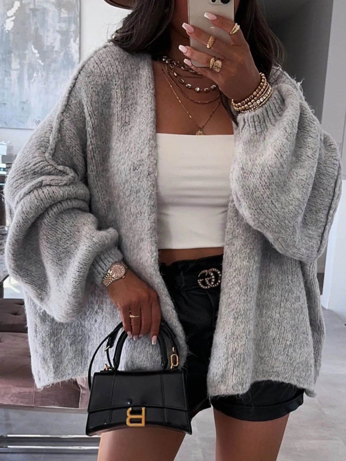 Open Front Dropped Shoulder Cardigan