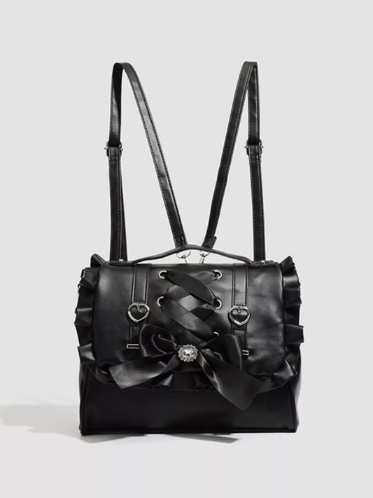 Ruffled Lace Up Bow Backpack Bag