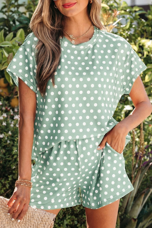 Polka Dot Print Tee and Shorts Set