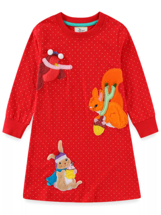 Children's Animal Applique Long Sleeve Dress