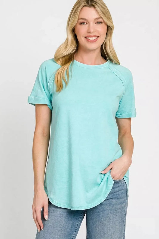 Zenana French Terry Washed Curved Hem Top