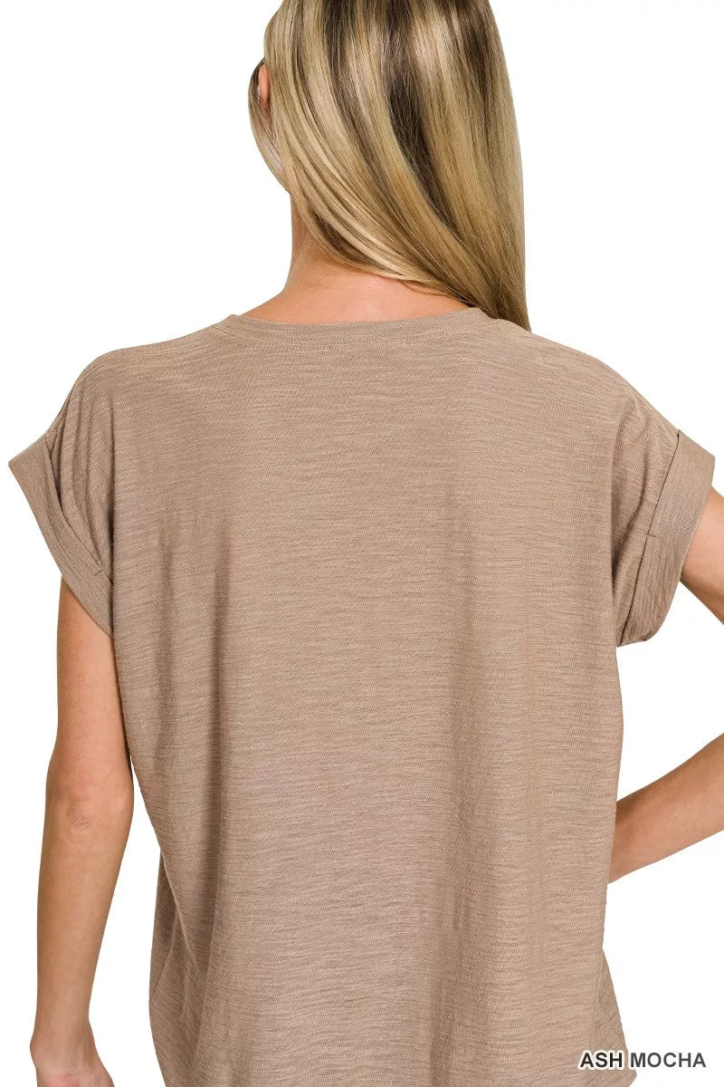 Zenana Slub Cuffed Sleeve Tee