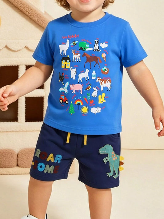 Children's Farm Alphabet T-Shirt and Dinosaur Adventure Pants Set