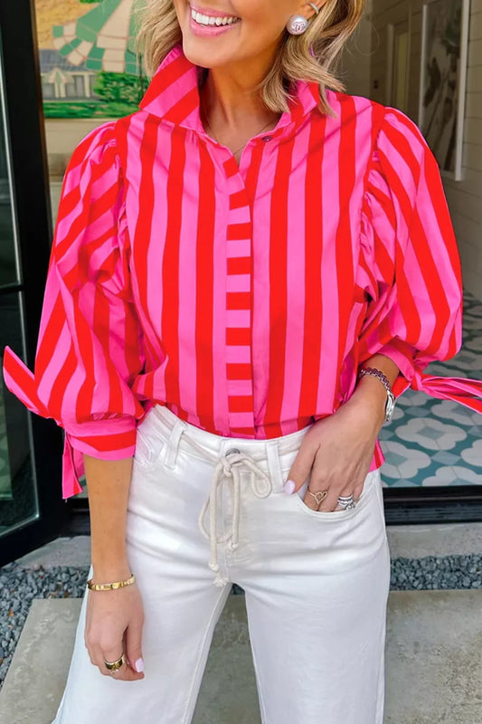 Stripe Puff Sleeve Blouse