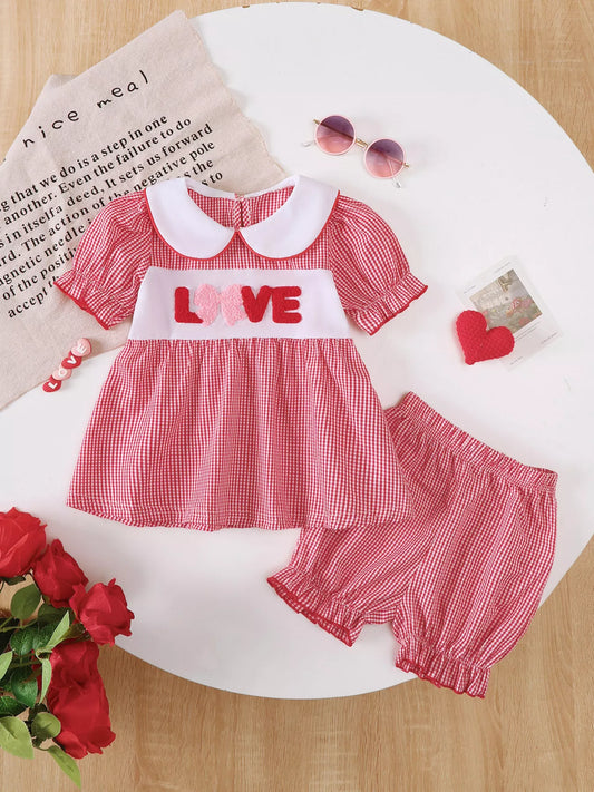 Children's Gingham 'LOVE' Top and Shorts Set