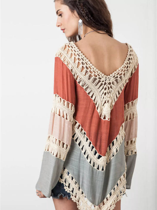 Crochet Trimmed Long Sleeve Cover Up