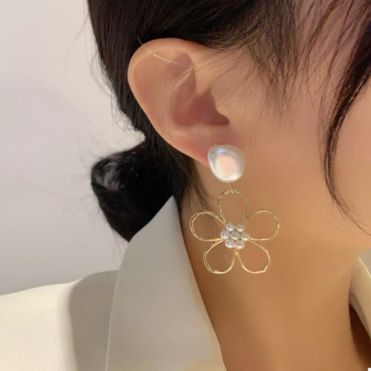Pearl & Floral Drop Earrings