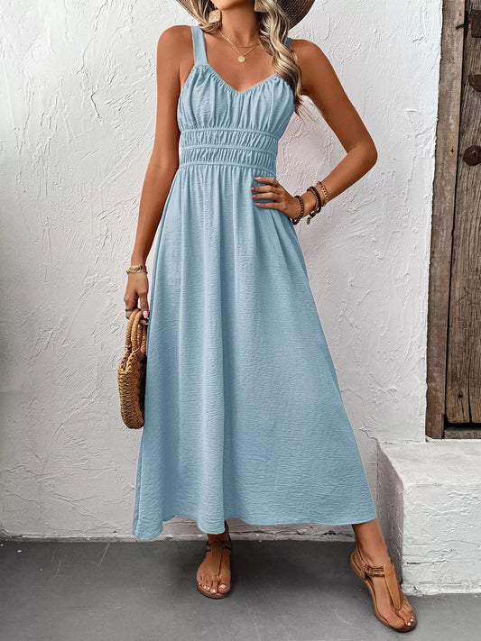 Sleeveless Smocked Casual Midi Dress