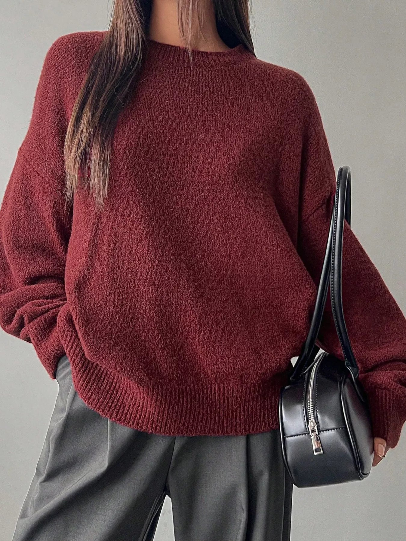 Full Size Cozy Knit Round Neck Oversized Sweater Plus Size