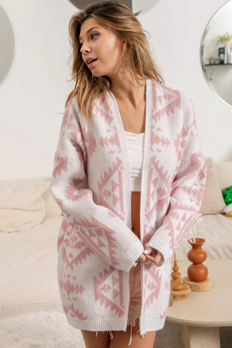 BiBi Aztec Pattern Open Front Cardigan